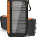 Solar Charger Power Bank 49800mAh - Portable Fast Charging Power Bank with Type-C & Dual USB Ports, Compatible with iPhone, Samsung & More, Waterproof Solar Panel for Camping, Hiking, and Outdoor Use (Orange)