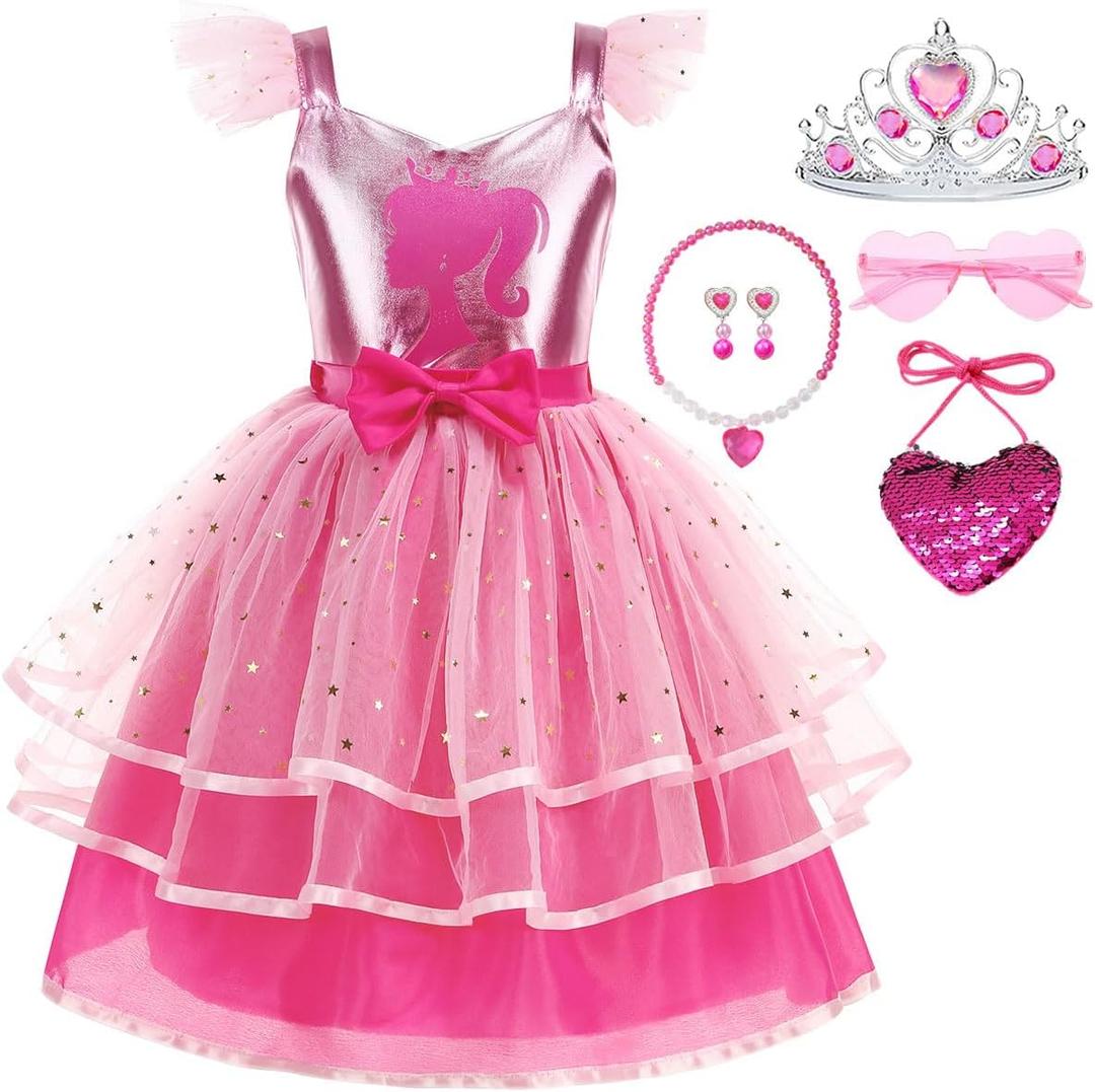 Pink Cosplay Costume for Girls Halloween Birthday Party Dress up Outfits with Accessories, 2-3T