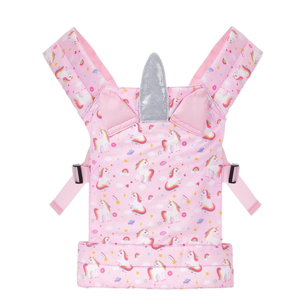 Lictin Baby Doll Carrier, Front and Back Doll Accessories Carrier for Little Girls, with Adjustable Straps for Stuffed Animal Reborn Baby Doll, Pink Unicorn