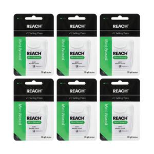 3 x REACH Waxed Dental Floss, Mint, Plaque Remover for Teeth, Shred Resistant, Floss Slides Smoothly, Easy to Use, Waxed, Deep Cleaning Teeth, Oral Care, PFAS Free, for Adults & Kids, 6 Pack, 55 yd