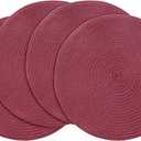 Floroom 15 Inch Round Braided Placemats Set of 4, Washable Heat Resistant Cotton Polyester Circle Place Mats for Kitchen Dining Table - Burgundy