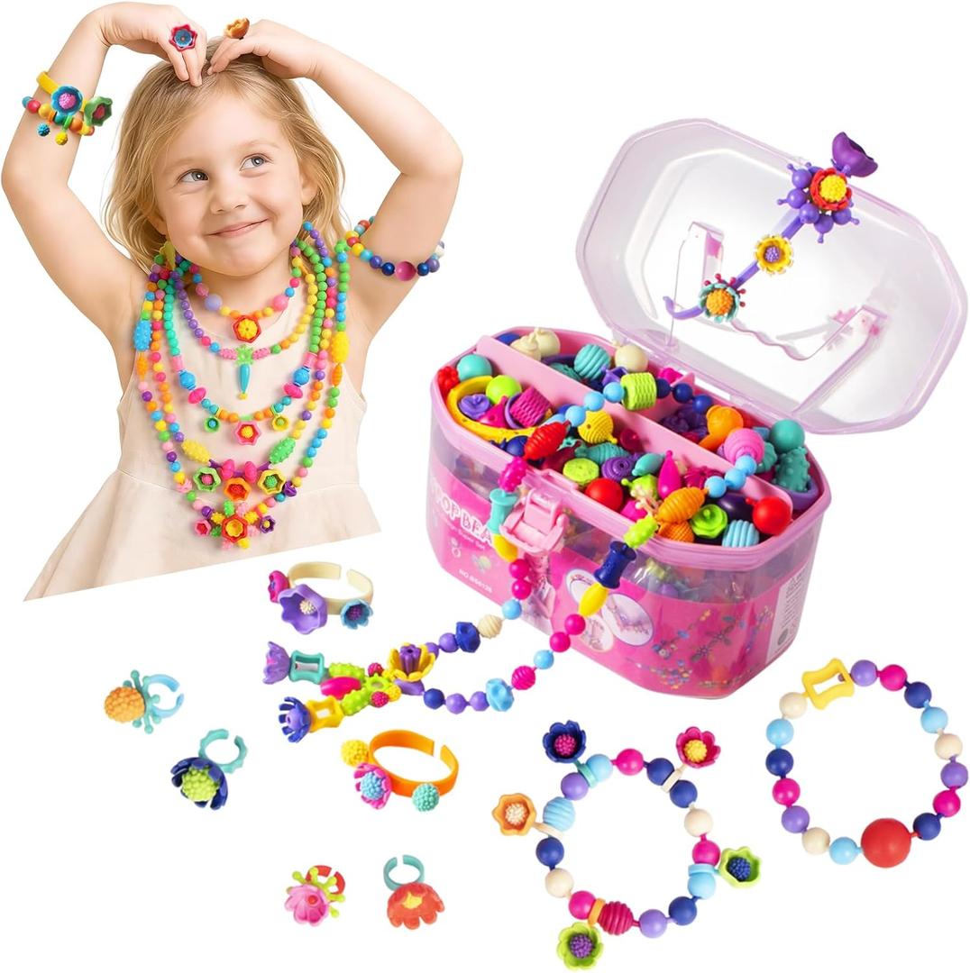 BIRANCO. Pop Beads, Jewelry Making Kit - Arts and Crafts for Girls 3-7 Years Old, Snap Beads Toys - Necklace, Bracelet, Ring Creative DIY Set - 520 pcs (classic)