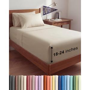 Extra Deep Twin XL Sheet Set - 4 Piece Breathable and Cooling Sheets - Hotel Luxury Bedding for Women, Men, Kids & Teens - Easy & Secure Fit - Soft, Wrinkle Free and Comfy - Extra Deep Pockets - Wheat