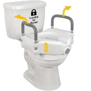 Vaunn Raised Toilet Seat and Elevated Commode Booster Seat Riser with Removable Padded Grab Bar Handles & Locking Mechanism