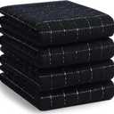 Homaxy 100% Cotton Terry Kitchen Towels(Black, 20 x 28 inches), Checkered Designed, Soft and Super Absorbent Dish Towels, Large 4 Pack (Black)