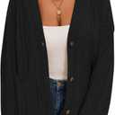 GREAIDEA Women's Fall Chunky Knit Open Front Sweaters Long Sleeve Button Cardigan 2025 Loose Short Outerwear Coats (Black, L)