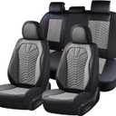 Coverado Seat Covers Full Set, Waterproof Nappa Leather Seat Covers for Cars, 5 Seats Universal Car Seat Protectors, Black and Gray Automotive Seat Covers Car Seat Cushions Fit for Most Cars