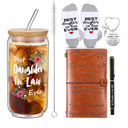 Teenyyou 5 Pcs Daughter in Law Christmas Gifts from Mother in Law 16 oz Drinking Glass, Best Daughter Ever Socks Keychain Hardcover Leather Journal with Ballpoint Pen for Birthday Mother's Day