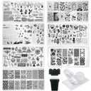 AddFavor Nail Stamping Plate Kit with Nail Stamp and Scraper, 6pcs Fire Skull Nail Stamper Kit for Home Salon Manicure Polish Print Stencils Design Tools