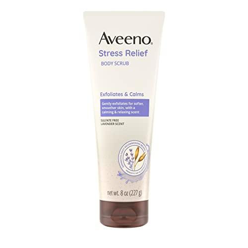 Aveeno Stress Relief Body Scrub, Exfoliating Body Wash for Softer, Smoother Skin, Formulated with Prebiotic Oat & Lavender Scent to Calm & Relax, Sulfate-Free & Soap-Free, 8 fl. oz