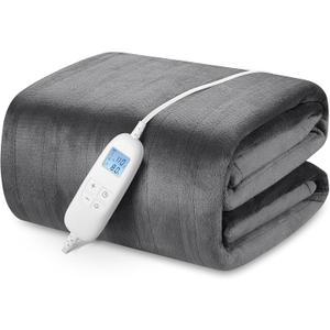 Electric Heated Blanket Queen Size with 6 Levels & 8h Auto Off, Ultra Soft Flannel Full Body Heating Blanket, Machine Washable, Gift for Mom Grandma, Grey, 84" x 90"