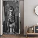 JAWO Funny Shower Curtain Farmhouse Cool Lion Shower Curtains for Bathroom Grey Humor Animal Reading on Toilet Curtains, Western Country Large Cat Bathroom Curtain Polyester Fabric Set Hooks 70X60