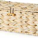 Delamu Handwoven Synthetic Rattan Cable Management Box, Flat Weave Desk Organizer with Wire Management, Multi Purpose Cord Hider Box, 12.5" Lx 5.3" Wx 5.3" H, Natural & White