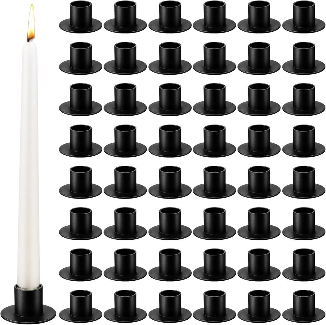 48 Pcs Black Metal Taper Candle Holders Bulk for Wedding Pillar Candles Taper Candlesticks Holders Centerpieces Short Candle Stick Dinner Decor for Party Anniversary Dinning Table Gift (48, Black)