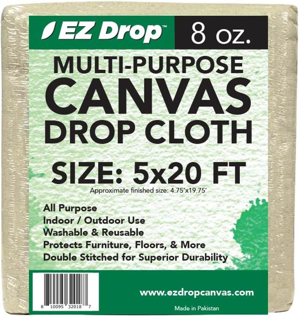 EZ Drop Painter's Large Canvas Fabric Drop Cloth for Painting (5 ft. x 20 ft.)