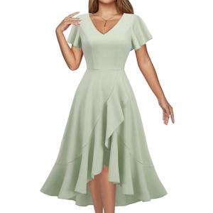 DRESSTELLS Women's Cocktail Dresses, Formal Wedding Guest High Low Graduation Party Evening Prom Dress 2025 (Large, Lightgreen)