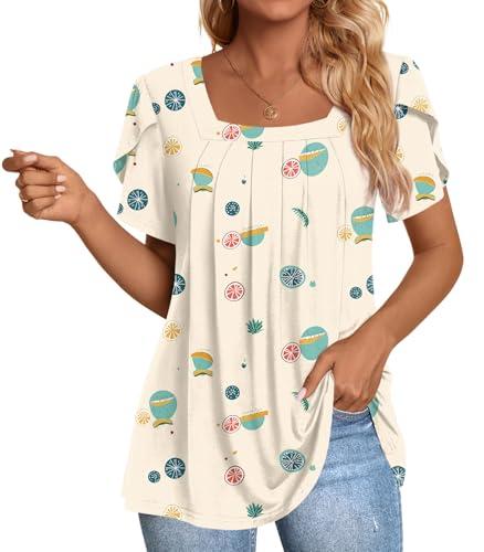 Anymiss Womens Spring Tunic Tops 2026 Summer Dressy Casual Blouses Square Neck Short Sleeve T Shirts, Large
