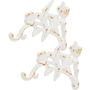 Sungmor Cast Iron Hanging Plant Brackets Decorative Plant Hanger, 2 Pack White Wall Mounted Flower Pot Hooks, Outdoor Bird Feeder Hanger, Vintage Garden Hooks for Wind Chimes, Lanterns, Birdhouse