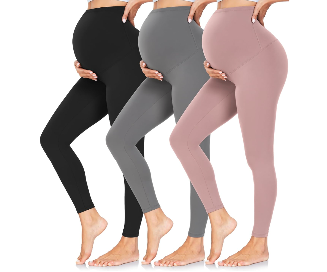 CTHH Women's Maternity Leggings Over The Belly Pregnancy Yoga Pants Activewear Workout Leggings, Black Grey Pink for Yoga, Workout, Work, Athletic, Lounge, Gifts for Pregnant Women, Small