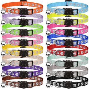 16 PCS Breakaway Cat Collars with Bells Reflective Cat Collar Safety Nylon Kitten Collars Cat Collars for Girl Boy Cats(6"-9")