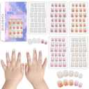 SIUSIO 120Pcs 5 Pack Press on Nails kids Children Acrylic Fake Nails Cute Pre-glue Full Cover Gradient Color Rainbow Short Stick On False Nail Art Kits Set for Kids Little Girls - Colorful Glitter