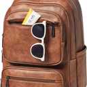 43L Backpack Purse For Women Men Leather Shoulder Diaper Bookbag Tote 17 16 15.6 Inch Laptop Bag Handbags For Travel Work College Large Brown