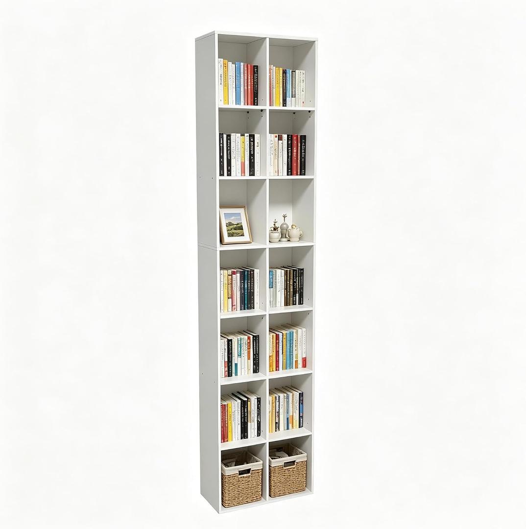 Bookcase, Modern Bookshelf with 14 Cube Storage