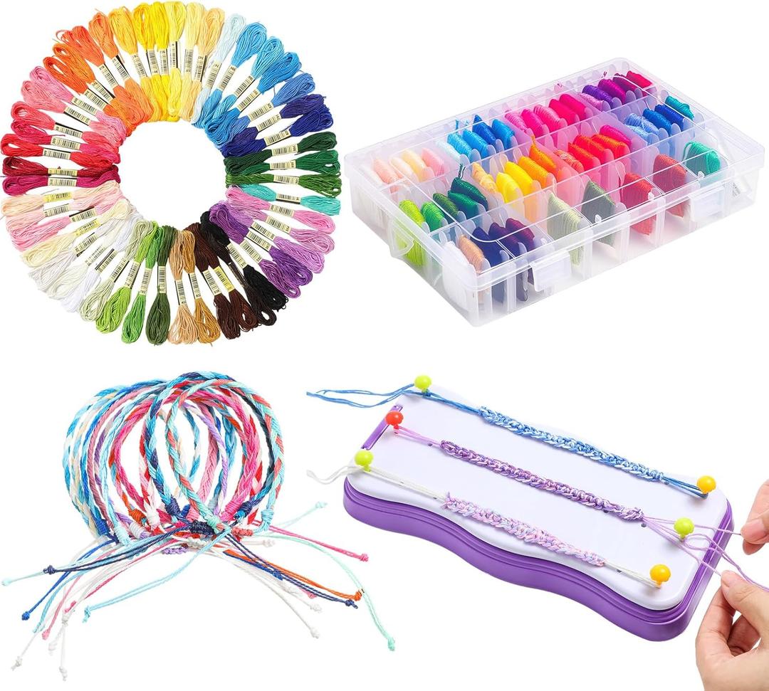 Wowangce Christmas Friendship Bracelet Making Kit for Gift Age 7-12 DIY Arts and Crafts Toys Charm Jewelry String Making Kit with 100 Colors Cotton Rope String Maker Tool Birthday Gifts for