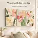 3 Pcs Abstract Floral Canvas Wall Art,Pink Flowers Picture Wall Decor, 24"L x 16"W