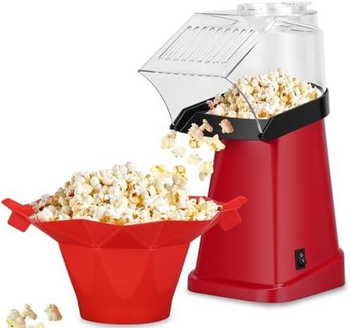 Hot Air Popcorn Popper Maker with Popcorn Bowl, Fast Popcorn Machine in Minutes with Measuring Cup and Butter Melting Tray for Party Kids,