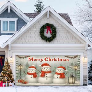 13x6ft Christmas Garage Door Banner Snowman Banner Christmas Backdrop Outdoor Indoor Xmas Garage Door Cover Large Holiday Wall Backdrop for Yard Porch Seasonal Decoration