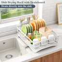 SAYZH Dish Drying Rack - Stainless Steel Dish Rack for Kitchen Counter, Large-Capacity Dish Drainer with Cutlery Holder, Kitchen Organizer for Dishes, Spoons and Forks, White