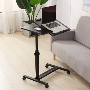 TigerDad Over Bed Table with Wheels Adjustable | Rolling Laptop Table Overbed Desk Hospital Tray Table Sofa Chair Side Table (Black), 27.6*15.7 inch