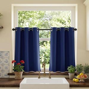 RYB HOME Kitchen Curtains 36 Inch Length 2 Panels Set - Blackout Cafe Curtains for Kitchen Window Over Sink, Thermal Insulated Small Window Privacy Drapes for RV Basement, W42xL36, Navy