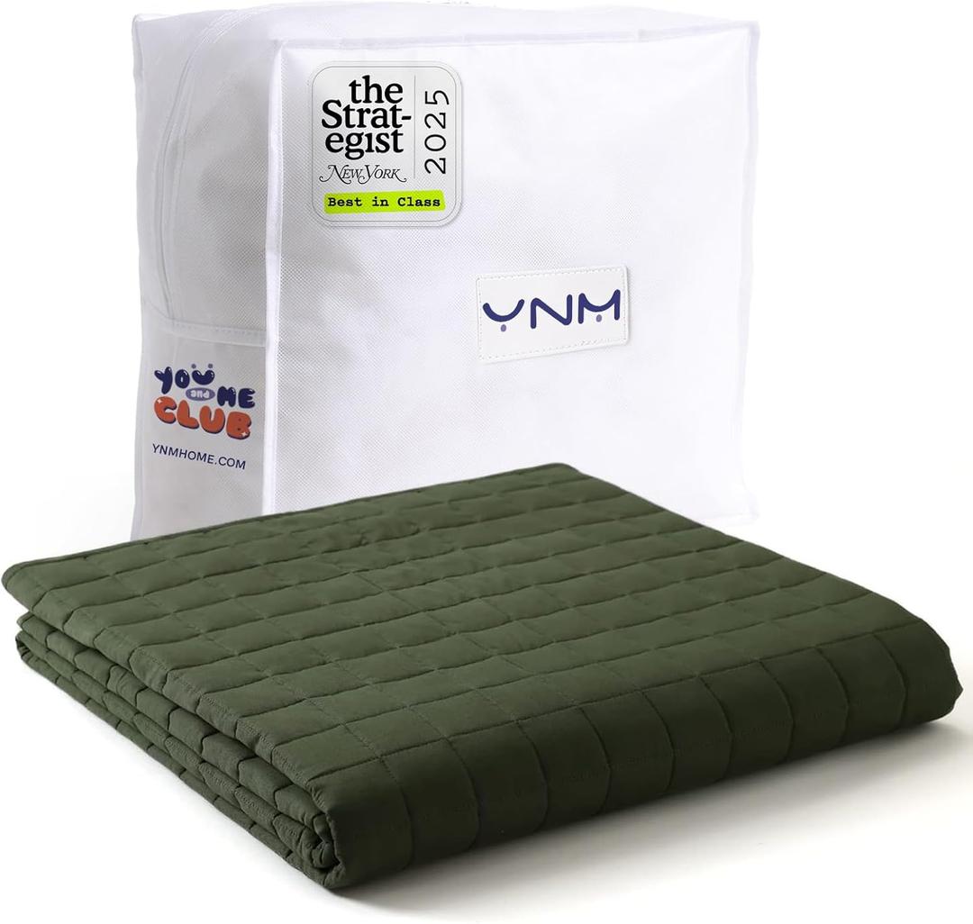 YnM 7lbs Weighted Blanket for Adults, Cotton Heavy Bed Throw Blanket for All Season Use, Ideal for ~60lbs (41x60 Inches, Twin Army Green)