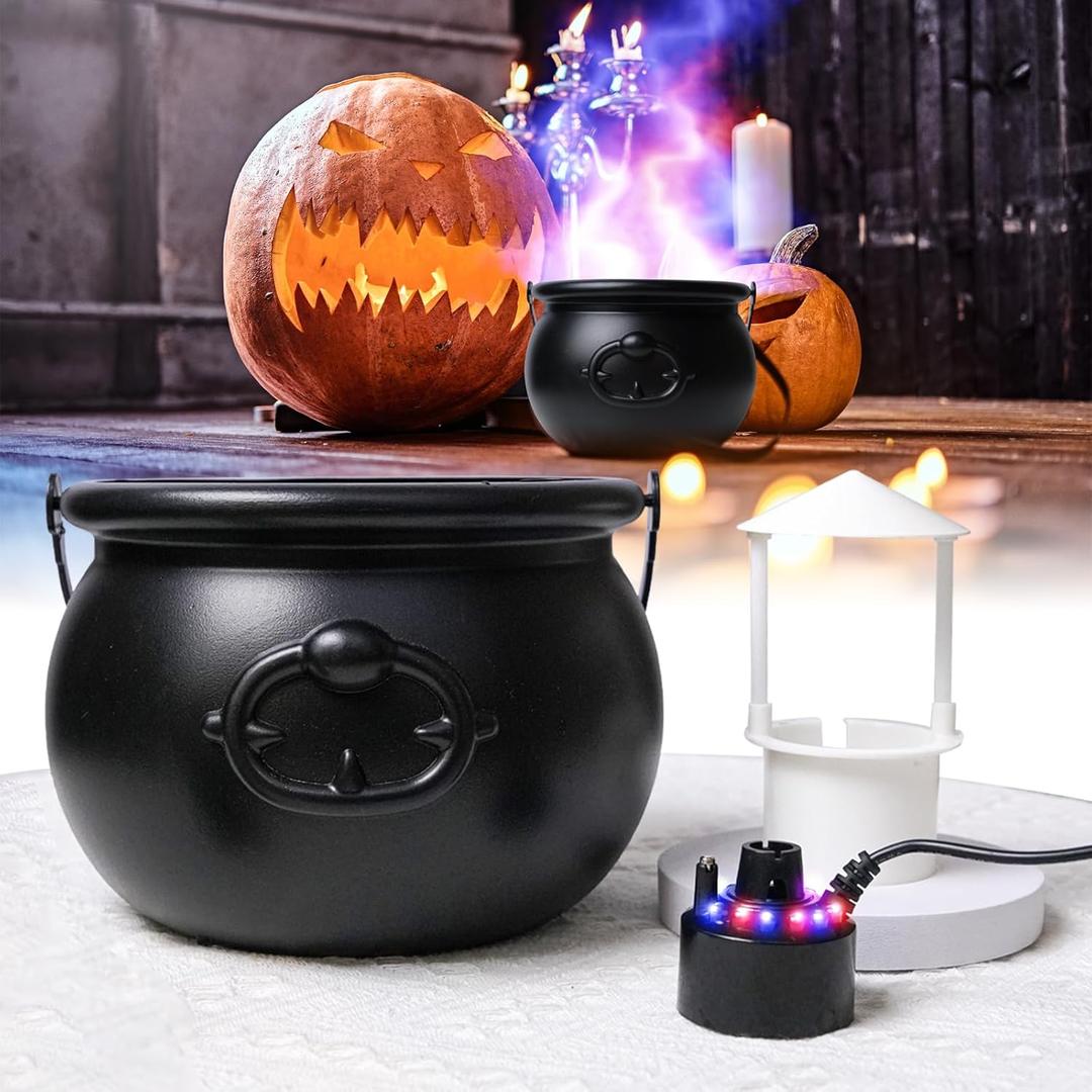 DC24V Led RGB Ultrasonic Mist Maker Fogger with 7.87Inch Cauldron for Halloween Decorations Indoor, Mini Fog Machine for Halloween Outdoor Party Decor, Decoration for Home, Table, Kitchen, Room