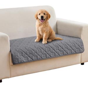 PAWFINITY Waterproof Loveseat Couch Cover for Dogs, Pee Proof Pet Blanket, Paw Print Quilted, Pet Hair Resistant, Scratch-Resistant, Washable Furniture Protector for 2 Cushion Sofa, 40x50 Inch, Grey