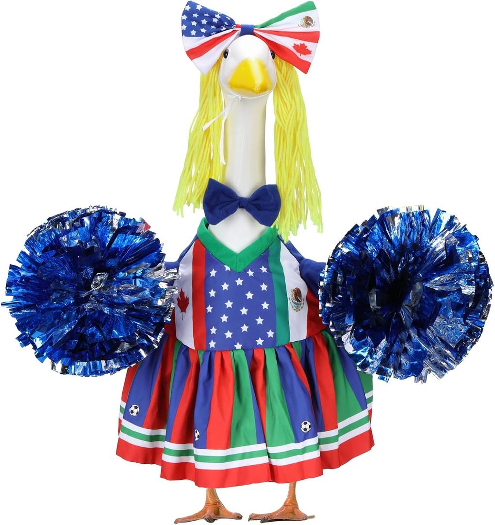 Soccer Cheerleader Porch Goose Outfits for 23 Inch Statue, 2026 World Sports Cup Cheerleading Costume for Cement Statue, Game Day Decoration