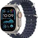 Upgraded Ocean Band Compatible with Apple Watch Ultra 3/2/1 49mm, S11/S10 46mm, 9/8/7 45mm, SE3/SE2/SE/6/5/4 44mm, 3/2/1 42mm, Metal Connector Breathable Sport Watch Strap for Men Women (Regular, Silver/Navy Blue)