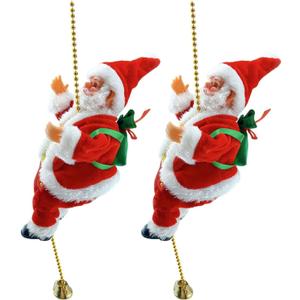 Electric Santa Climbing Rope Decoration - 2PCS Funny Musical Christmas Tree Ornament, Hanging Doll Toy for Party Home Door