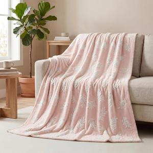 Horaldaily Leaves Flannel Blanket Throw, Pink Leaves Soft Fuzzy Plush Cozy Fleece Blankets for Couch Sofa Bed Lounging, Ideal Gifts for Kids Adults Self, 50x60