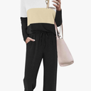 Magritta Lounge Sets for Womens 2 Piece Outfits Crewneck Long Sleeve Tops Wide Leg Pants Casual Travel Sweatsuit M, Color Block