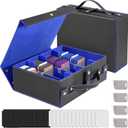 Foldable Card Holders for Playing Cards, Trading Card Storage Box with Handles, 4-Row Magnic Card Deck Box with 4 Stoppers, 24 Dividers for MTG and Sport Cards (Black & Blue)