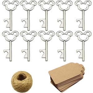 XONOR 50Pcs Vintage Skeleton Key Bottle Openers with 50pcs Escort Card Tag and Twine for Wedding Party Favors Rustic Decoration (Silver)