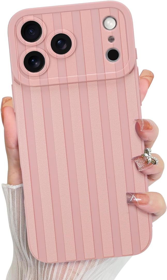 KANGHAR Compatible with iPhone 17 Pro Max Case 2025, Silicone Stripes Cute Pattern, Camera Protection Soft Slim Phone Cover for Girls Women -Pink