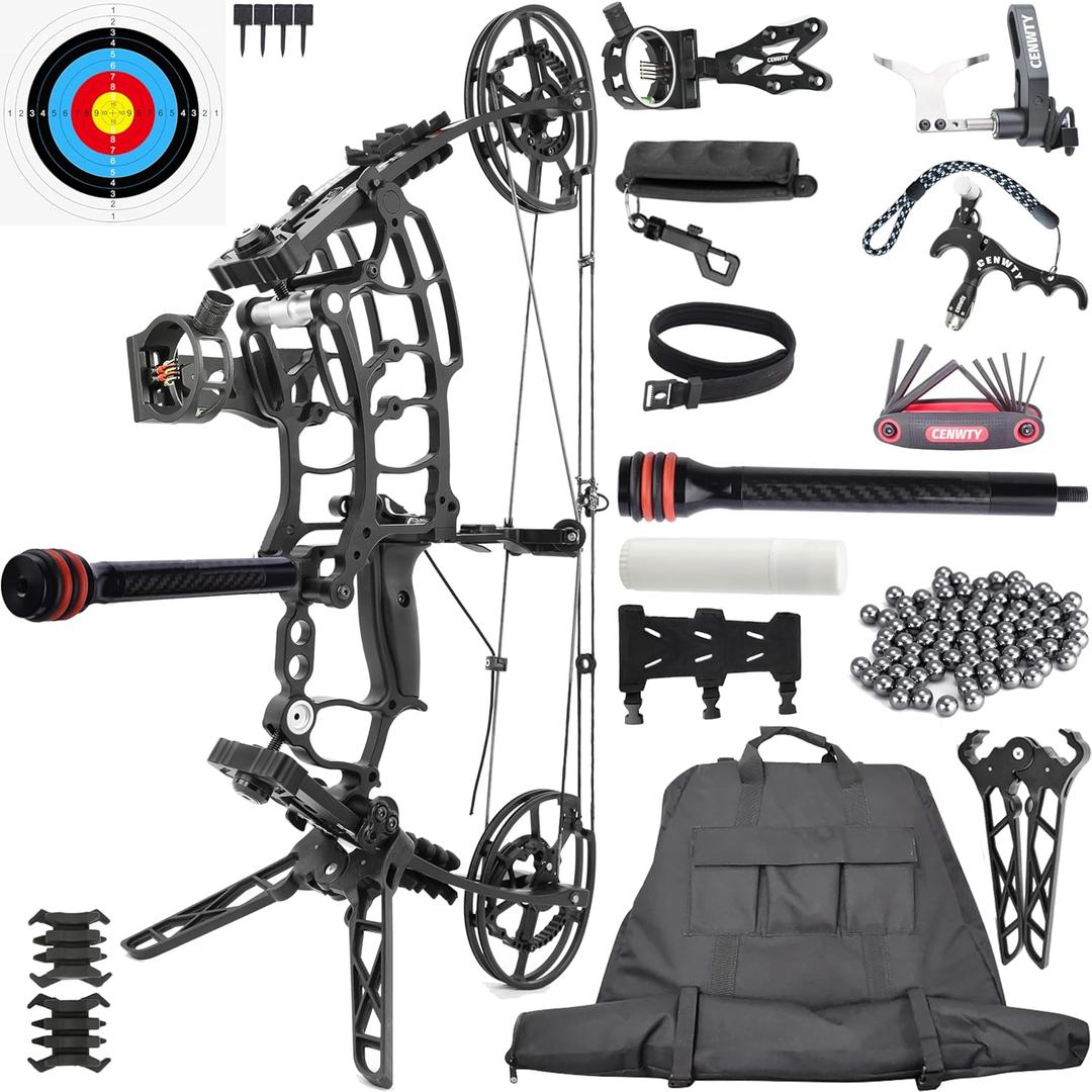 Compound Bow Set for Steel Ball, Draw Weight 40-65 LBS, Short-Axis Hunting Compound Bow, can Shoot Arrow and Steel Ball for Archery Hunting Target Shooting Bowfishing