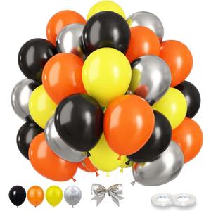 60PCS Yellow Silver Orange and Black Balloons,12 in Construction Balloon Arch Yellow Silver Black and Orange Balloons,Suitable for Boy or Kids Construction Theme Birthday Baby Shower Party Decorations