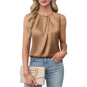 Blooming Jelly Womens Summer Tank Tops Business Casual Outfits Satin Blouse Dressy Work Shirts Spring Clothes, XL