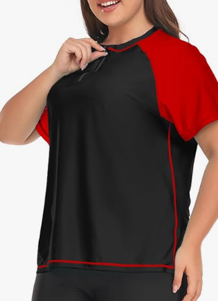 Inno Women's Plus Size Rash Guard Swim Shirt Short Sleeves UPF 50+ Swimwear Workout Tops, 5XL, Black