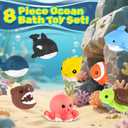 Zippytots 8 PCS Ocean Animal Bath Toys Mold Free Infant Bath Tub Toys for 12 Months - No Hole Bathtub Toys for Toddlers 1-3 Water Pool Toys for Baby Toddler Ages 1+